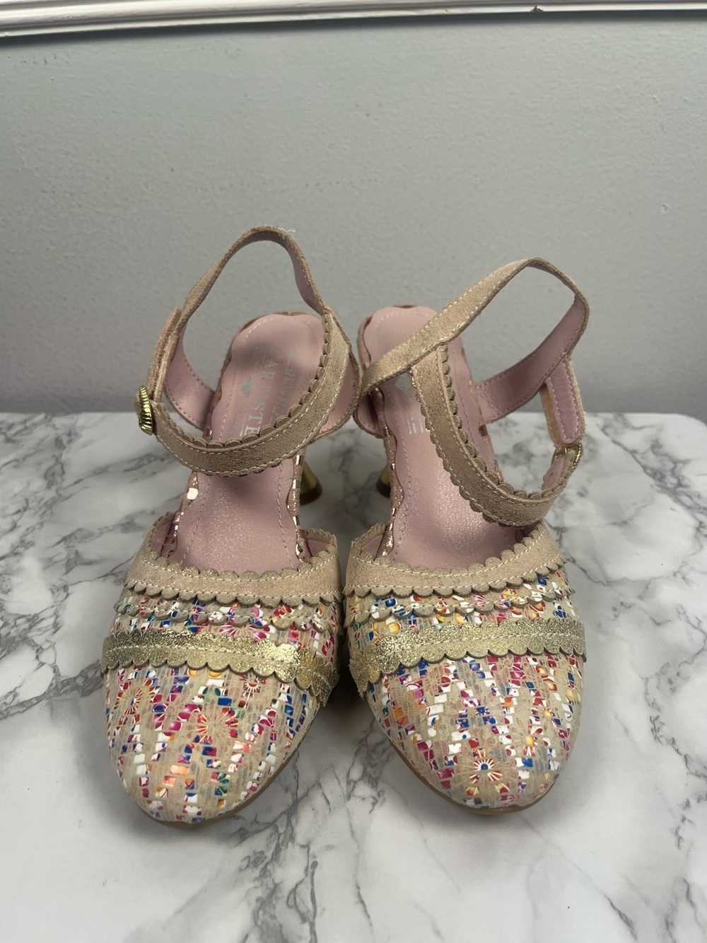 L’artiste pink tan whimsy unique heels size 39 - Picture 2 of 11